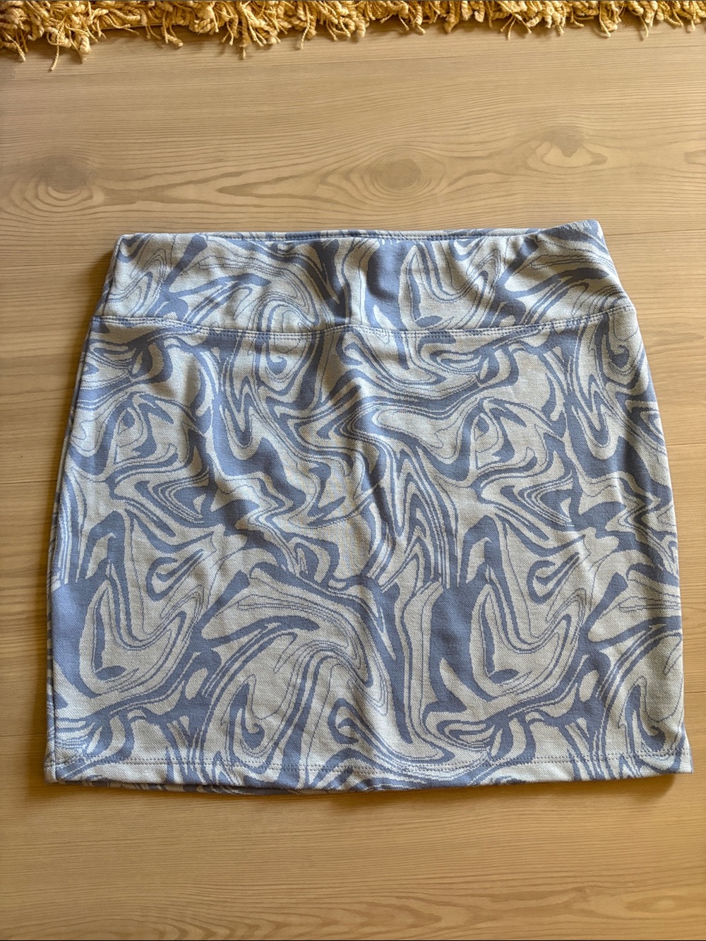 Light Blue & Cream Marble Print Mini Skirt